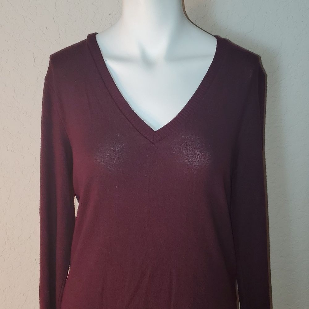 Lucky Brand Burgundy V-Neck Sweater Women's S/P Soft Knit Pullover Tunic Maroon - Picture 5 of 14